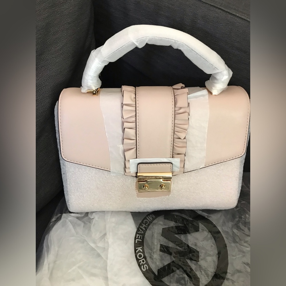 Michael Kors Sloan Medium Top Handle Leather Satchel Purse $298, Soft Pink